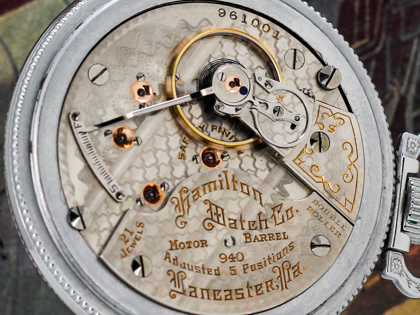 Pristine Hamilton Railroad Grade 940 Housed in the Popular Train Engraved Case image 2