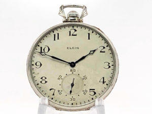 Elgin Art Deco Gentleman’s Dress Pocket Watch in 14K Solid White Gold Case