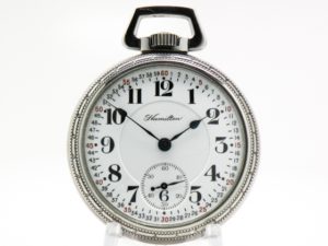Hamilton Pocket Watch Railroad Grade Lever Set 992 Housed in a Beautiful Silver Plate Skeleton Display Case circa 1920