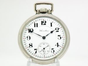 Extra Fine Antique Hamilton Pocket Watch Railroad Grade 992 Housed in the Popular White Gold Fill Model 5 Railroad Case circa 1918