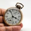 Pristine Elgin Pocket Watch Scarce 19 Jewel Railroad Model with Up / Down Wind Indicator Housed in a Keystone Mainliner Case circa 1913