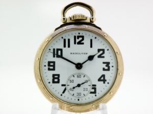 Vintage Hamilton Pocket Watch Railroad Grade 992B Housed in a Beautiful Hamilton 10K Yellow Gold Fill Model A Railroad Case circa 1947