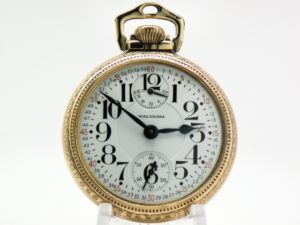 Pristine Waltham Railroad Pocket Watch 23 Jewel Vanguard with Up Down Wind Indicator Housed in the Stirrup Bow Case circa 1908