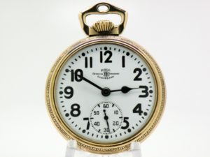 Pristine Ball Hamilton Pocket Watch Railroad Grade 999B Triple Signed with the Patented Ball Railroad Dial and Ball Stirrup Bow Case circa 1946