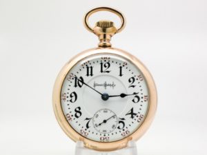 Extra Fine Antique Illinois Pocket Watch 21 Jewel Railroad Grade Bunn Special with a Pristine Heavy Gothic Dial Housed in this Wadsworth Case circa 1907