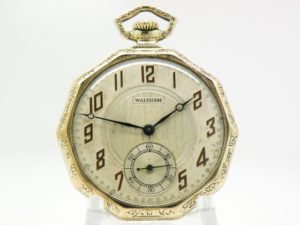 Antique Waltham Pocket Watch The Gentlemen’s Dress Pocket Watch Housed in the Popular Green Gold Fill Decagon Wadsworth Case 1927