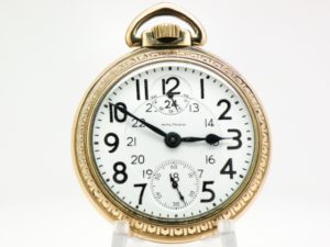 Pristine Waltham Pocket Watch Railroad Grade 23 Jewel Vanguard with Up Down Wind Indicator Housed in this Beautiful 10K GF Case circa 1926