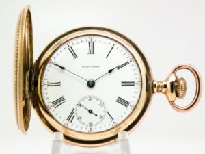 Pristine Waltham Pocket Watch Housed in this Classic 14K Gold Fill Hunter Case with Beautifully Engraved Design circa 1903