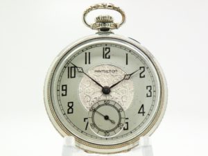Pristine Hamilton Pocket Watch Grade 912 The Gentlemen’s Dress Pocket Watch of the Day Housed in this 14K White GF Case circa 1924