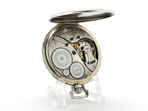 Elgin Art Deco Gentleman’s Dress Pocket Watch in 14K Solid White Gold Case