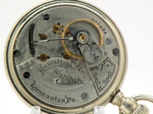 Hamilton Pocket Watch Grade 924 with Classic Roman Numerals Unusual on a Hamilton and Housed in a Glass Back Skeleton Salesman Display Case circa 1908