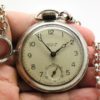 Westclox Pocket Watch Model Scotty Size 16 Measuring 2 Inches In Diameter the Most Popular of Sizes with Vintage Chain and Belt Hoop Clasp circa 1950s