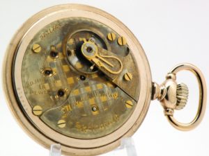 Extra Fine Antique Illinois Pocket Watch Railroad Model Grade 89 with Beautiful Two Tone 17 Jewel Movement Housed in Original Rose Gold Fill Case circa 1915