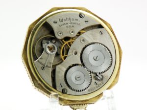 Pristine Waltham Pocket Watch The Gentlemen’s Dress Pocket Watch Housed in this Decagon Wadsworth 14K Green GF Case circa 1927