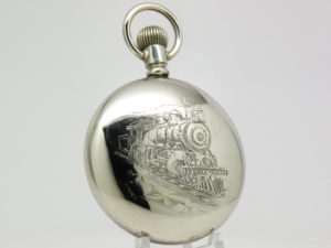Pristine Antique Elgin Pocket Watch Housed in the Popular Train Engraved Case the Gentlemen’s Dress Pocket Watch of the Day circa 1905