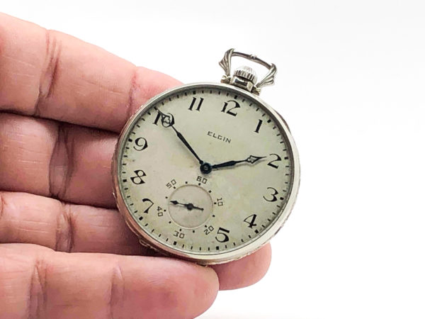 Elgin Art Deco Gentleman’s Dress Pocket Watch in 14K Solid White Gold Case