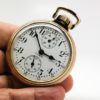 Pristine Elgin Pocket Watch Scarce 19 Jewel Railroad Model with Up / Down Wind Indicator Housed in a Keystone Mainliner Case circa 1913