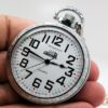 Classic Railroad Style Gentlemen’s Pocket Watch with Train Engraved and Matching Chain and Belt Hoop Clasp