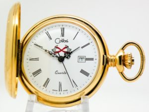 Pocket Watch Colibri Gentlemen’s Dress Pocket Watch with Date Function Housed in a Beautifully Engraved Gold Tone Hunter Case