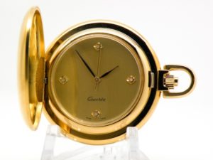 Modern Hunter Case Pocket Watch Highlighted with this Diamond Dial a Salesman Display Sample with No Brand Name