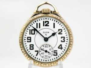 Pristine Elgin Pocket Watch Railroad Grade 571 B.W. Raymond Housed in this Elgin Keystone Streamliner Railroad Case circa 1950