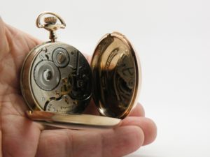 Extra Fine Art Deco Motif Hamilton Pocket Watch The Gentlemen’s Dress Pocket Watch Housed in a Rare Hamilton Yellow Gold Fill Case circa 1921