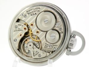 Pristine Hamilton Pocket Watch Railway Special Grade 992B Housed in the Hamilton Model 15 Stainless Steel Case circa 1953