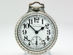 Hamilton Pocket Watch Railroad Grade 992 Housed in a Beautiful Model 2 14K White GF Bar Over Crown Wadsworth Case circa 1926