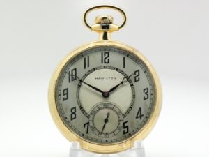 Classic Art Deco Hamilton Pocket Watch Gentlemen’s Dress Model 974 Housed in a Beautiful Yellow Gold Fill Case circa 1927