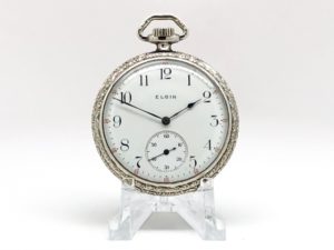 Antique Elgin Gentleman’s Dress Pocket Watch Size 12 Housed in this Beautifully Engraved 14K White Gold Fill Case circa 1911