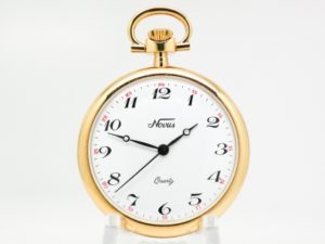 Railroad Style Gentlemen’s Pocket Watch with High Grade Swiss Quartz Movement in a Beautifully Finished Gold Tone Case