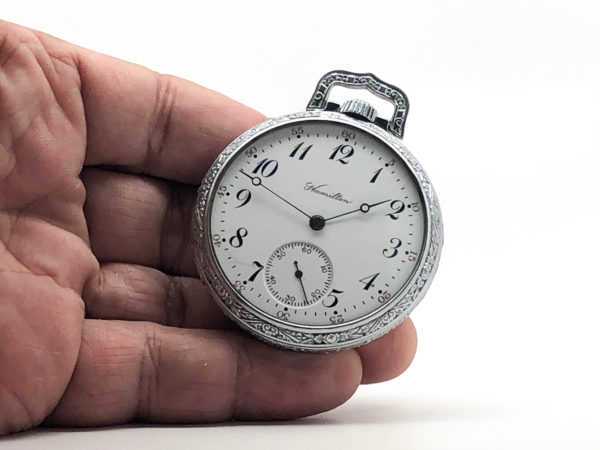 Hamilton Pocket Watch Railroad Grade 990 Housed in Train Engraved Case circa 1911