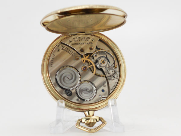 Hamilton Pocket Watch Art Deco Motif - Housed in the Popular Green Gold Fill Case