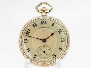 Hamilton Pocket Watch Art Deco Motif – Housed in the Popular Green Gold Fill Case