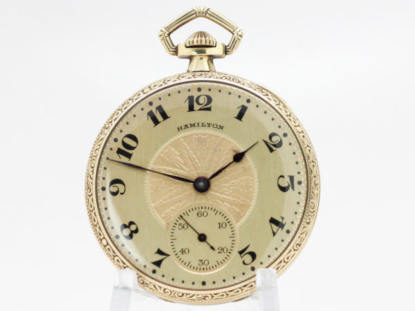 Hamilton Pocket Watch Art Deco Motif - Housed in the Popular Green Gold Fill Case