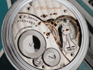 Elgin Pocket Watch Railroad Grade B.W. Raymond Housed in Train Engraved Case