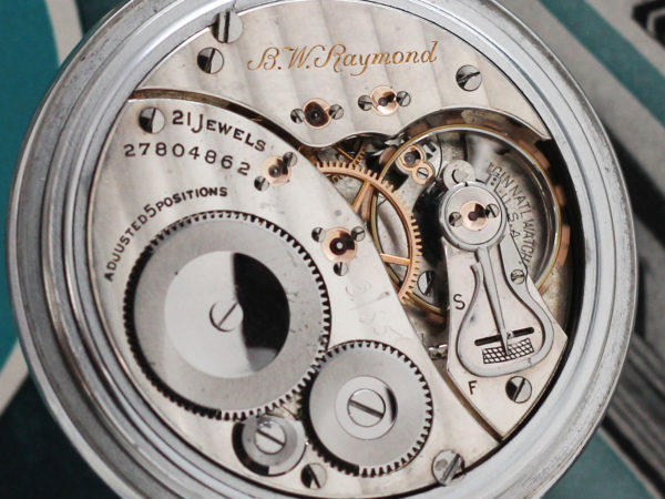 Elgin Pocket Watch Railroad Grade B.W. Raymond Housed in Train Engraved Case