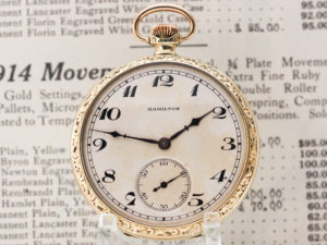 Hamilton Pocket Watch Housed in Popular Green GF Case with Original Box, Matching Serial Numbers