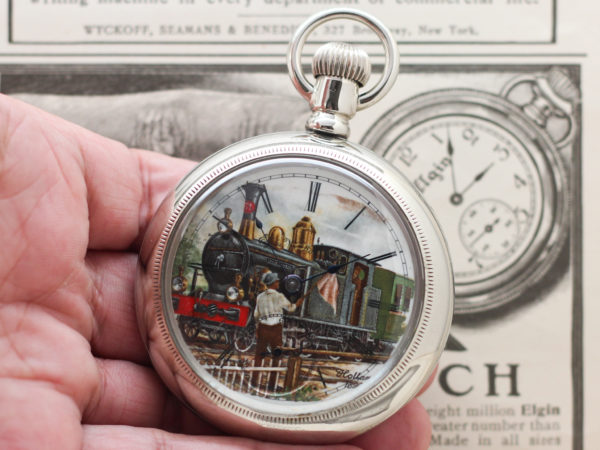 Elgin Pocket Watch with Custom Railroad Dial and Housed in Beautiful Silverode Case