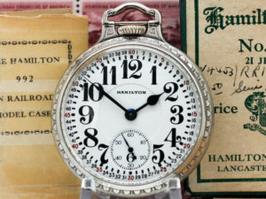 Hamilton Railroad Pocket Watch Grade 992 with Original Box, Paper and Pouch