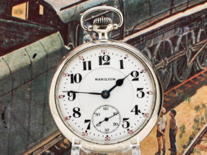 Hamilton Grade 974 Railroad Lever Set Pocket Watch with Desired Train Engraved Case