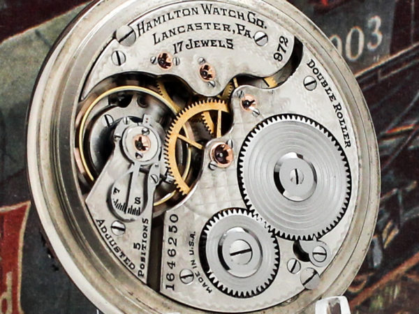Hamilton Grade 974 Railroad Lever Set Pocket Watch with Desired Train Engraved Case