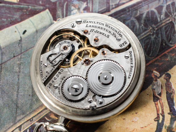 Hamilton Grade 974 Railroad Lever Set Pocket Watch with Desired Train Engraved Case