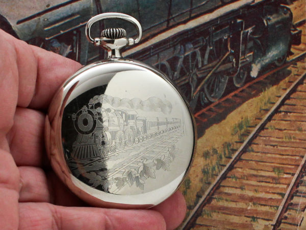 Hamilton Grade 974 Railroad Lever Set Pocket Watch with Desired Train Engraved Case
