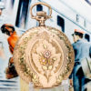Rockford Solid 14K Gold Hunter Case Pocket Watch with Multi Color Gold Appliqué