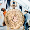 Rockford Solid 14K Gold Hunter Case Pocket Watch with Multi Color Gold Appliqué
