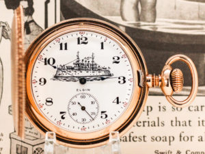 Stunning Solid 14K Rose Gold Elgin Pocket Watch Commemorating the USS Maine