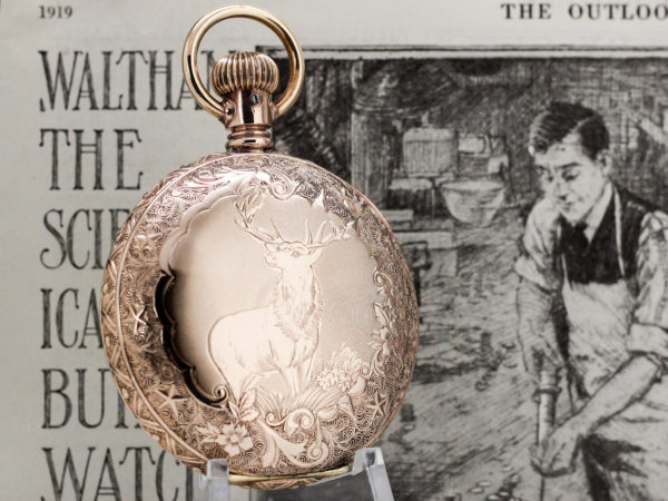 Waltham Hunting Case in 10K Gold Fill with the Desired Stag Engraving