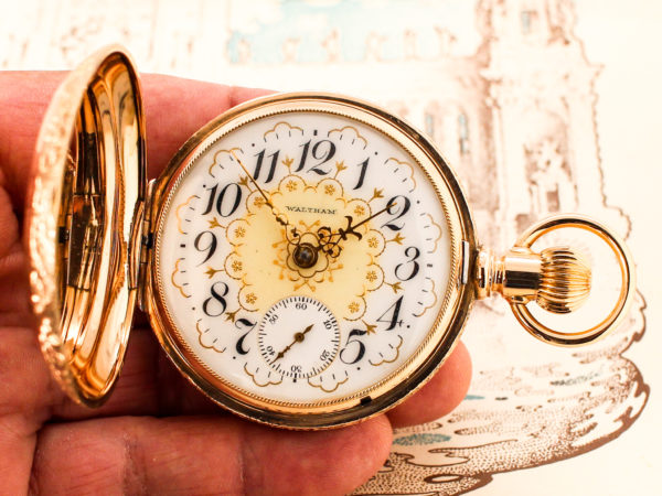 Waltham Dress Pocket Watch of the Day Housed in Solid 14K with Exceptional Dress Dial