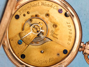 Custom Elgin Scissor Hand Pocket Watch Housed in Solid 18K Gold Case